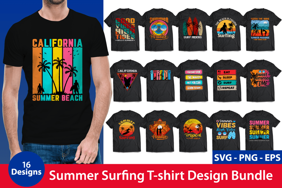 Surfing t-shirt design bundle - Buy t-shirt designs