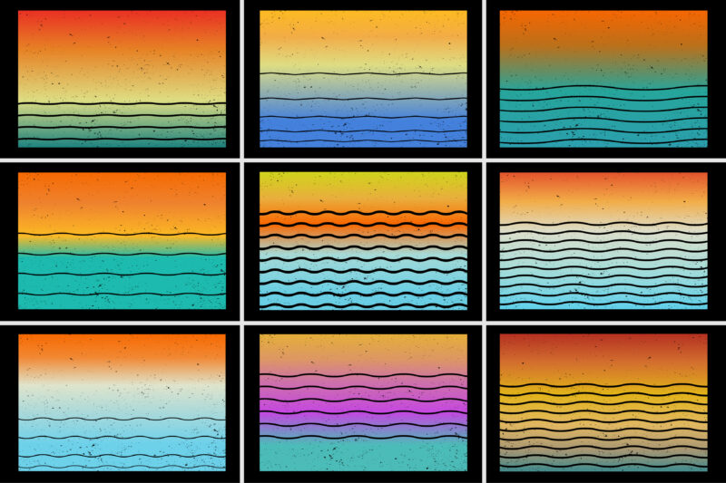 Sunset Retro Vintage T-Shirt Design Background Vector Bundle