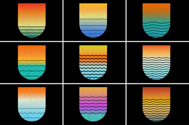 Sunset Retro Vintage T-Shirt Design Background Vector Bundle