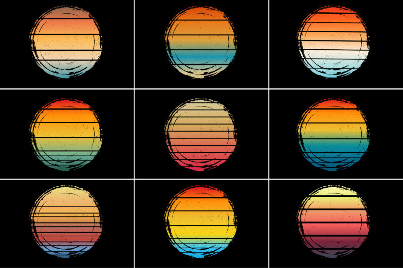 Retro Vintage Sunset T-Shirt Design Background Vector Bundle