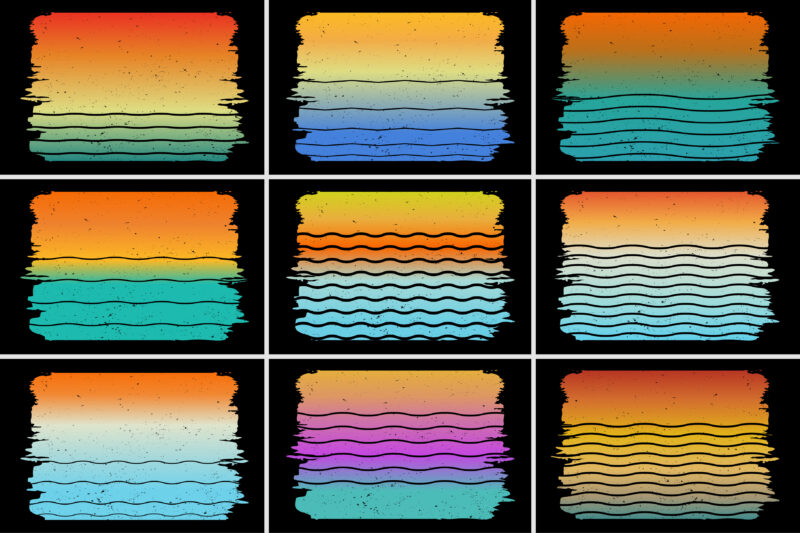 Sunset Retro Vintage T-Shirt Design Background Vector Bundle