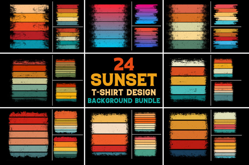 Retro Vintage Sunset T-Shirt Design Background Vector Bundle