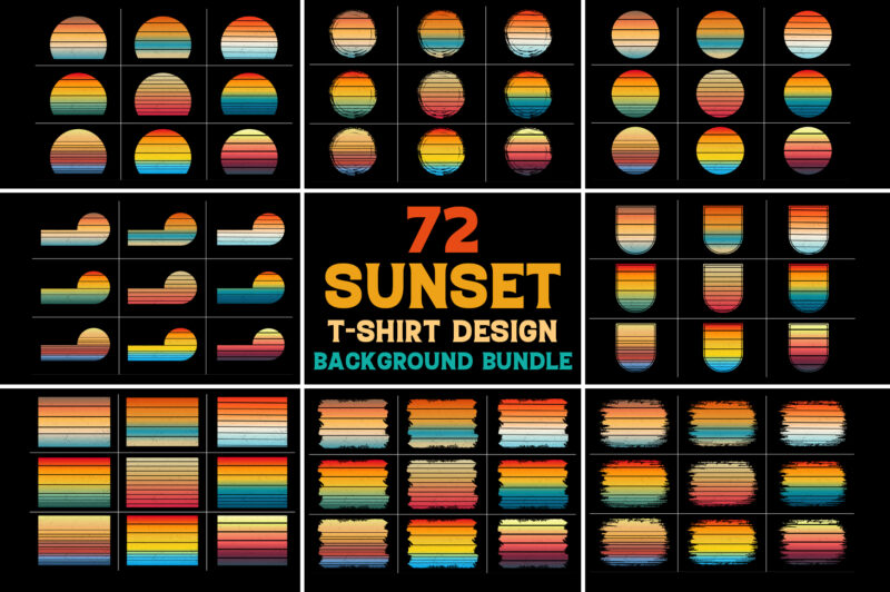 Retro Vintage Sunset T-Shirt Design Background Vector Bundle