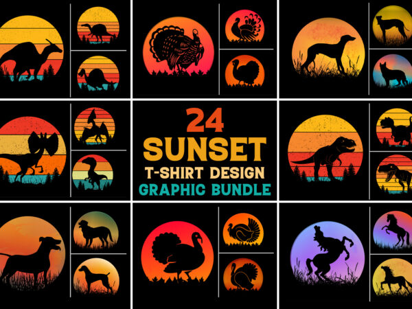 Retro vintage sunset t-shirt design graphic background bundle