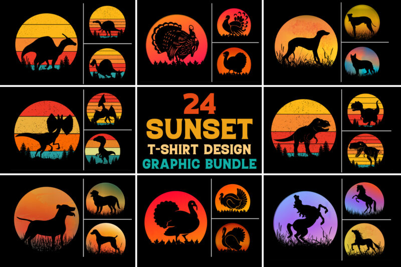 Retro Vintage Sunset T-Shirt Design Graphic Background Bundle