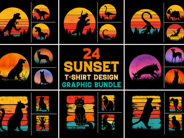 Retro vintage sunset t-shirt design graphic background bundle
