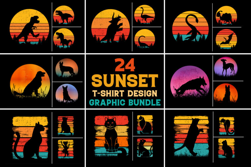Retro Vintage Sunset T-Shirt Design Graphic Background Bundle