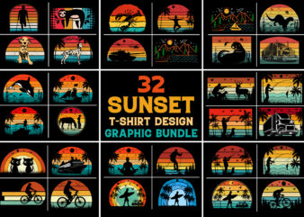 Retro Vintage Sunset T-Shirt Graphic Bundle