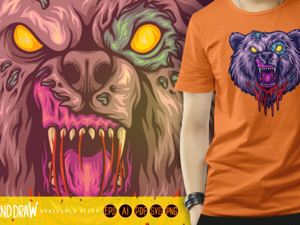 Scary bear head monster svg t shirt template vector