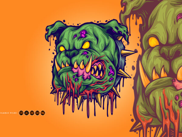 Scary bulldog zombie head svg t shirt template vector