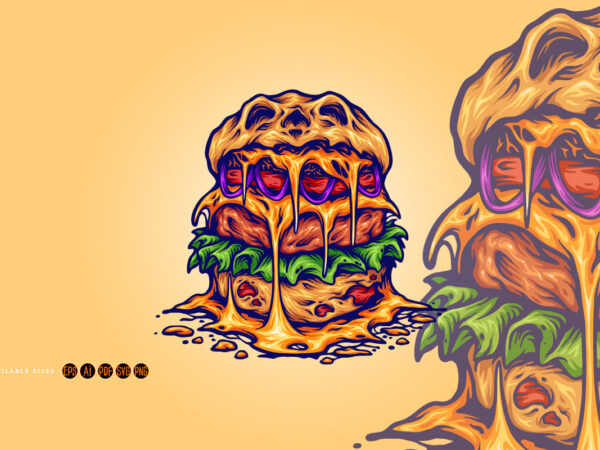 Scary burger monster cartoon svg t shirt template vector