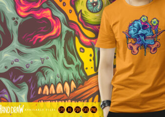 Scary zombie skull eyeballs svg t shirt template vector