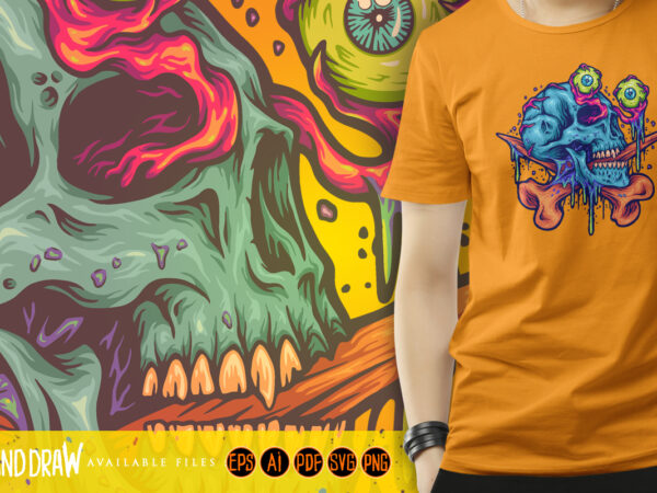 Scary zombie skull eyeballs svg t shirt template vector