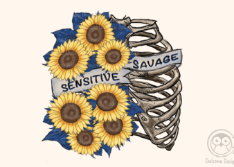 Sensitive Savage Skeleton Sunflower Sublimation Design