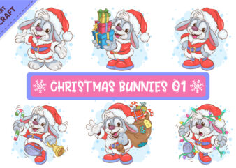 Set of Christmas Bunnies 01. Clipart.