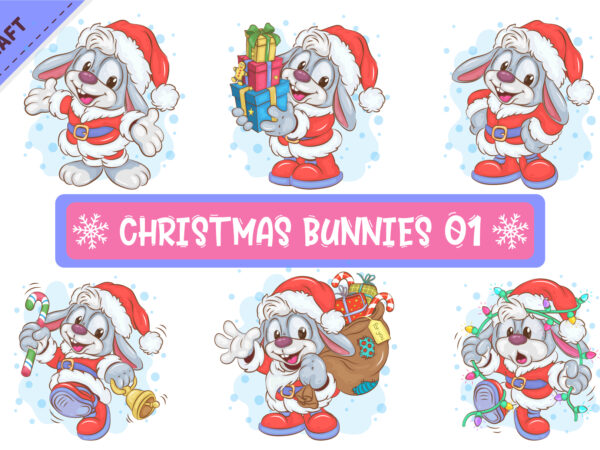 Set of christmas bunnies 01. clipart. t shirt template vector