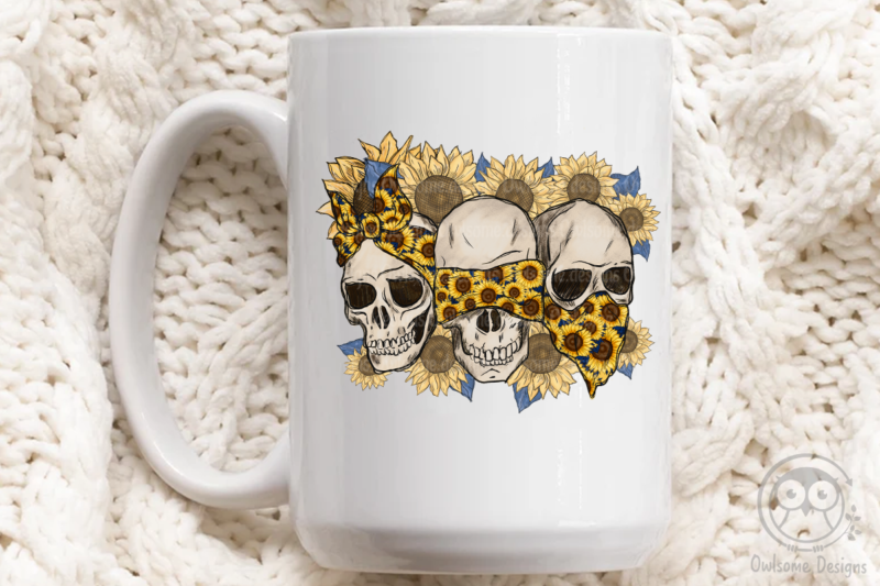 Sunflower Skull PNG Designs Bundle
