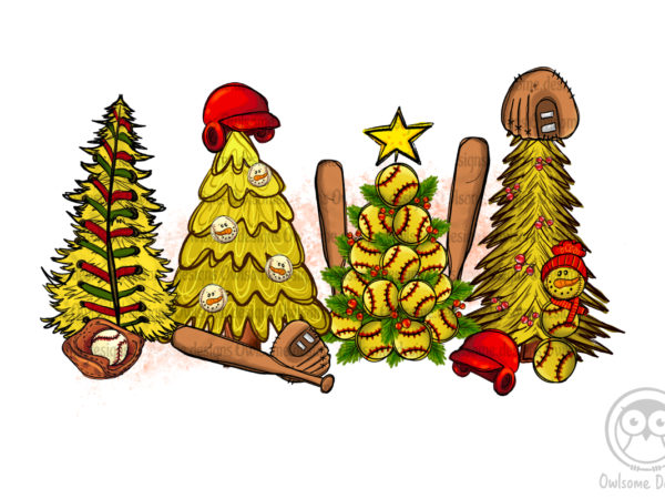 Softball christmas tree png sublimation t shirt template vector