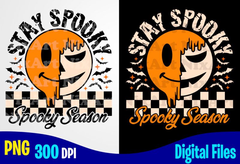 Stay Spooky Halloween Smiley Checkered funny woman and kids sublimation png design, spooky vibes png, halloween png t shirt designs for sale