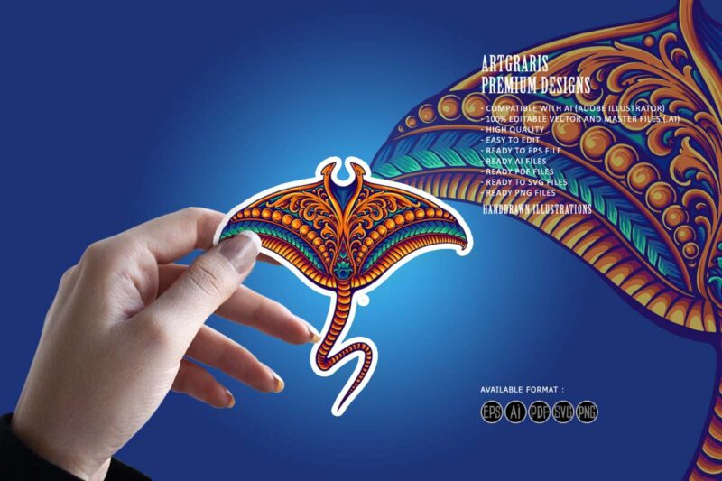 Stingray fish vintage ornament svg