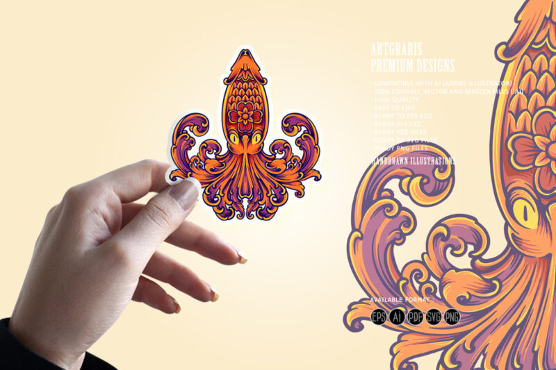 Luxury octopus floral ornament svg