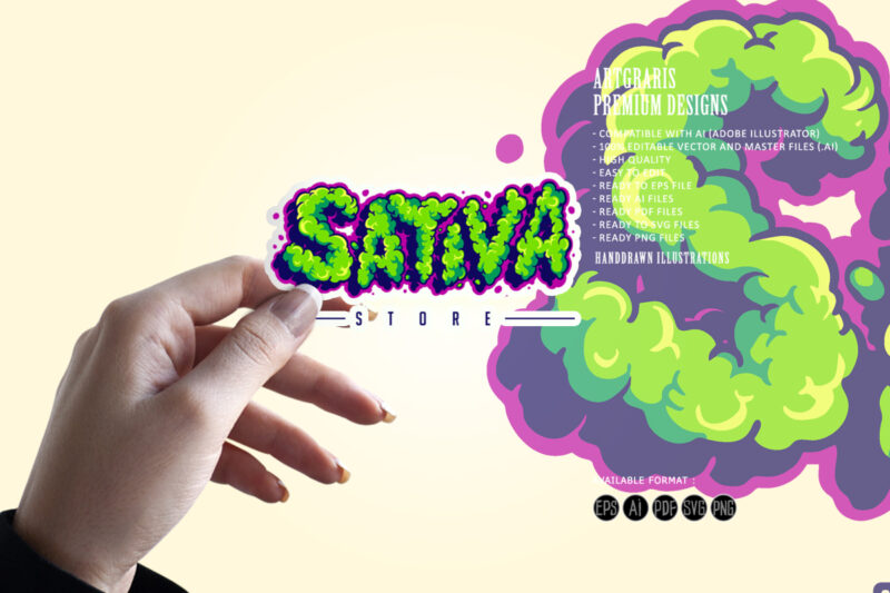 Sativa lettering text smoke weed svg