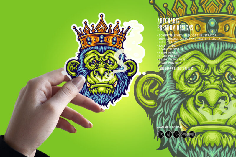 King Monkey with smoking weed Mascot Illustrations