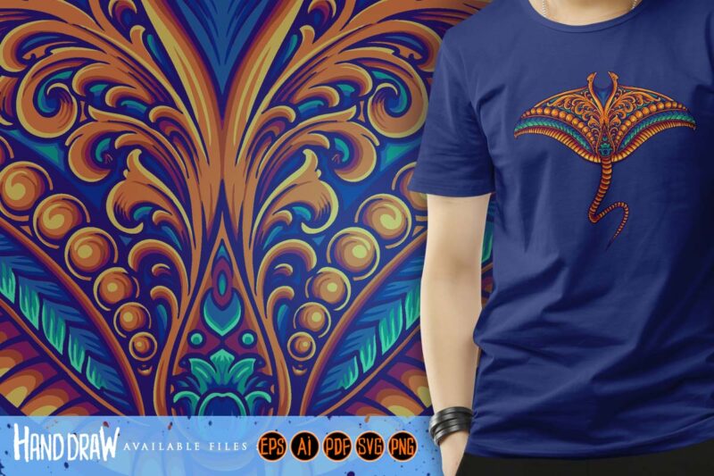 Stingray fish vintage ornament svg