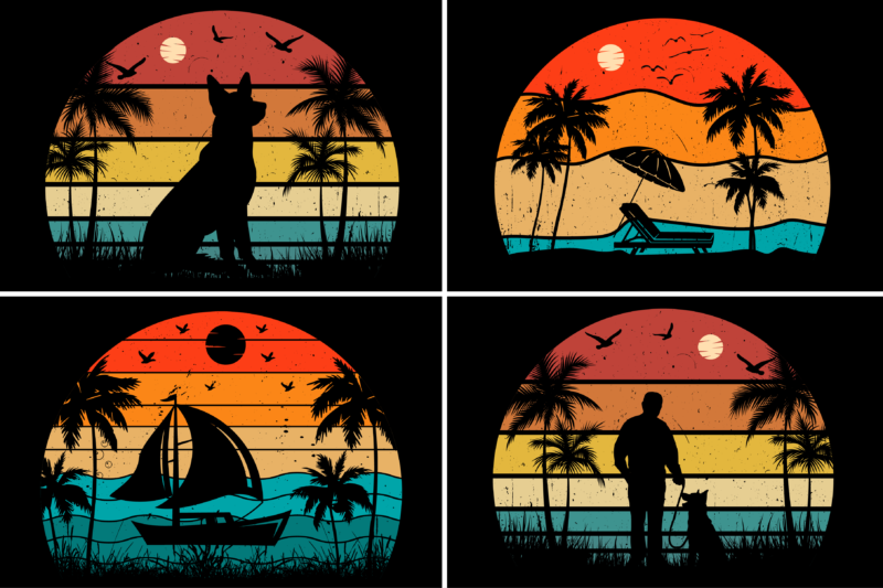 Sunset Retro Vintage T-Shirt Graphic Bundle