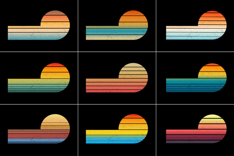 Retro Vintage Sunset T-Shirt Design Background Vector Bundle