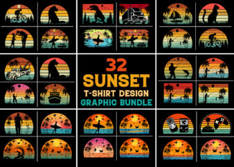 Sunset Retro Vintage Colorful T-Shirt Graphic Bundle