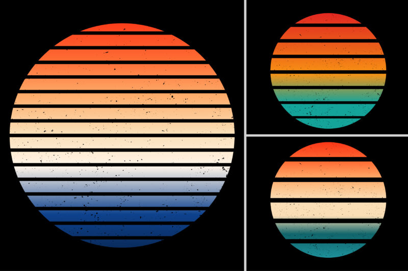 Sunset Retro Vintage T-Shirt Design Background Vector Bundle