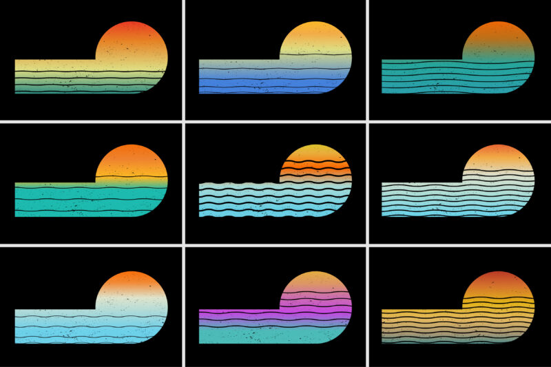 Sunset Retro Vintage T-Shirt Design Background Vector Bundle