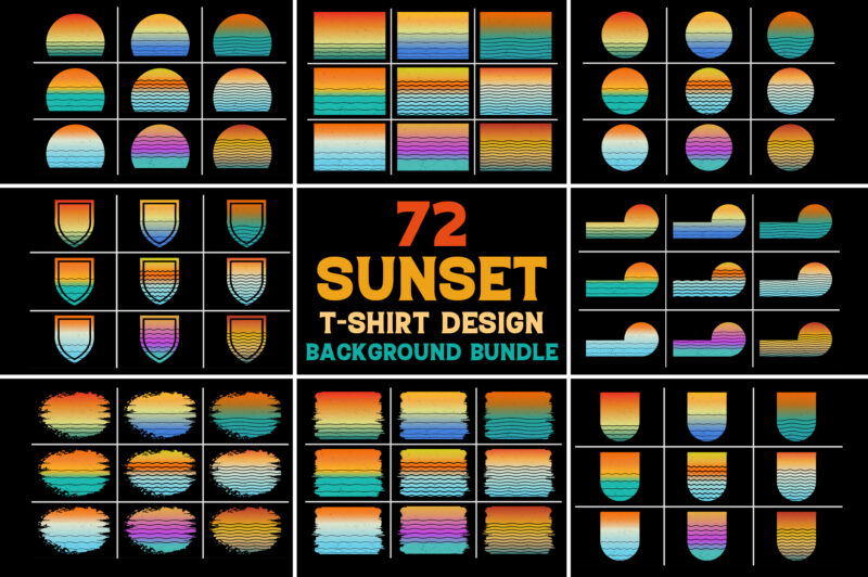 Sunset Retro Vintage T-Shirt Design Background Vector Bundle