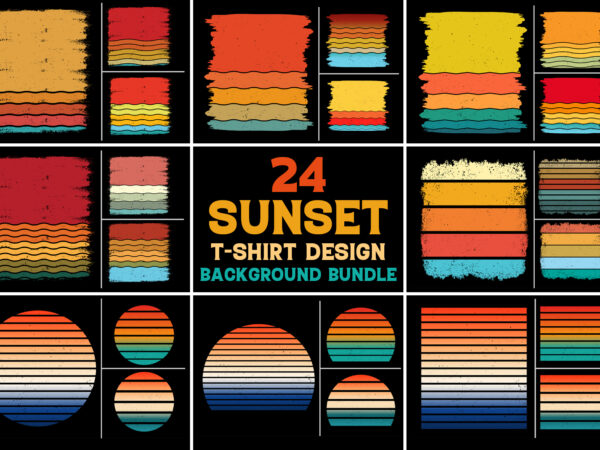 Sunset retro vintage t-shirt design background vector bundle