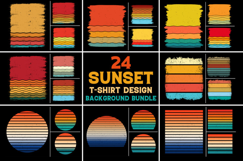 Sunset Retro Vintage T-Shirt Design Background Vector Bundle