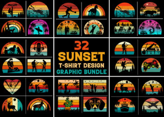 Sunset Retro Vintage T-Shirt Graphic Bundle