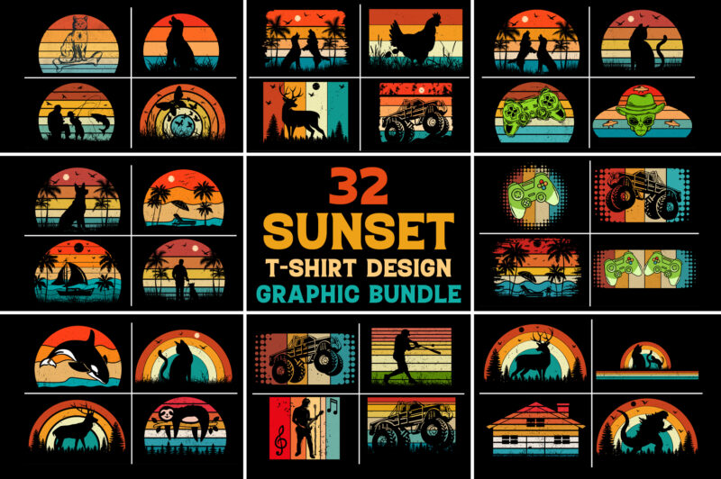 Sunset Retro Vintage T-Shirt Graphic Bundle