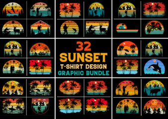 Sunset Vintage Colorful T-Shirt Graphic Bundle
