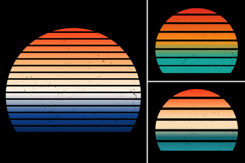 Sunset Retro Vintage T-Shirt Design Background Vector Bundle