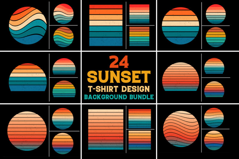 Sunset Vintage T-Shirt Design Background Vector Bundle