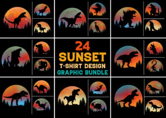 T Rex Godzilla Dinosaur Sunset T-Shirt Design Graphic Background Bundle