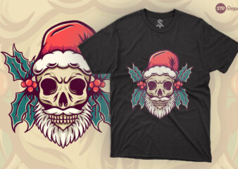 Skull Christmas – Retro Illustration t shirt template vector