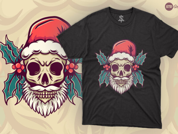 Skull christmas – retro illustration t shirt template vector