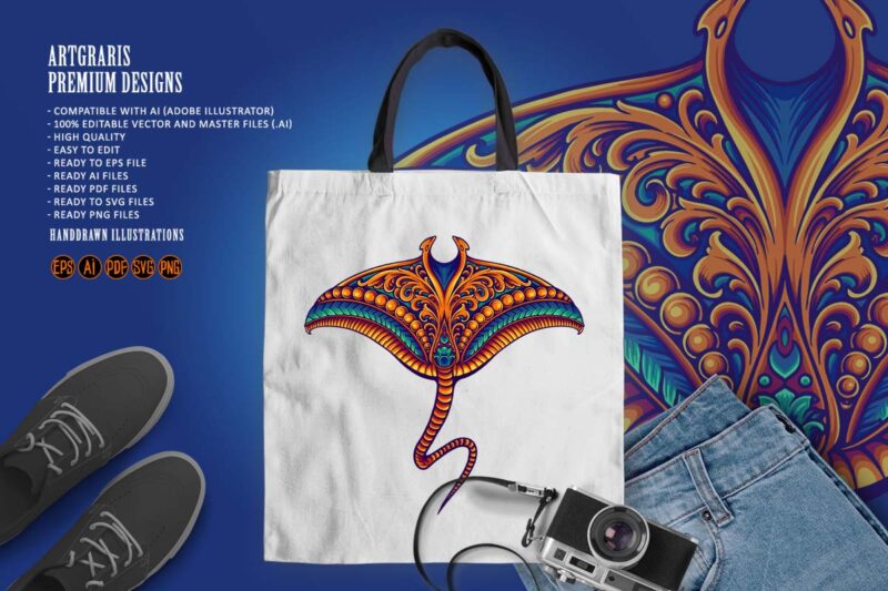 Stingray fish vintage ornament svg