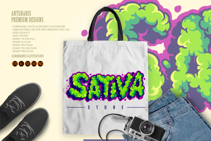 Sativa lettering text smoke weed svg