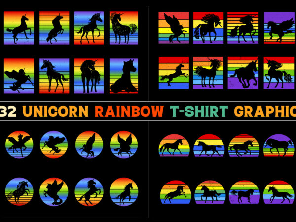 Unicorn rainbow retro vintage sunset t-shirt graphic bundle
