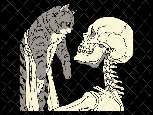 Skeleton holding a cat svg, skeleton cat halloween svg, black cat halloween svg, skeleton halloween svg, skull halloween svg t shirt template vector
