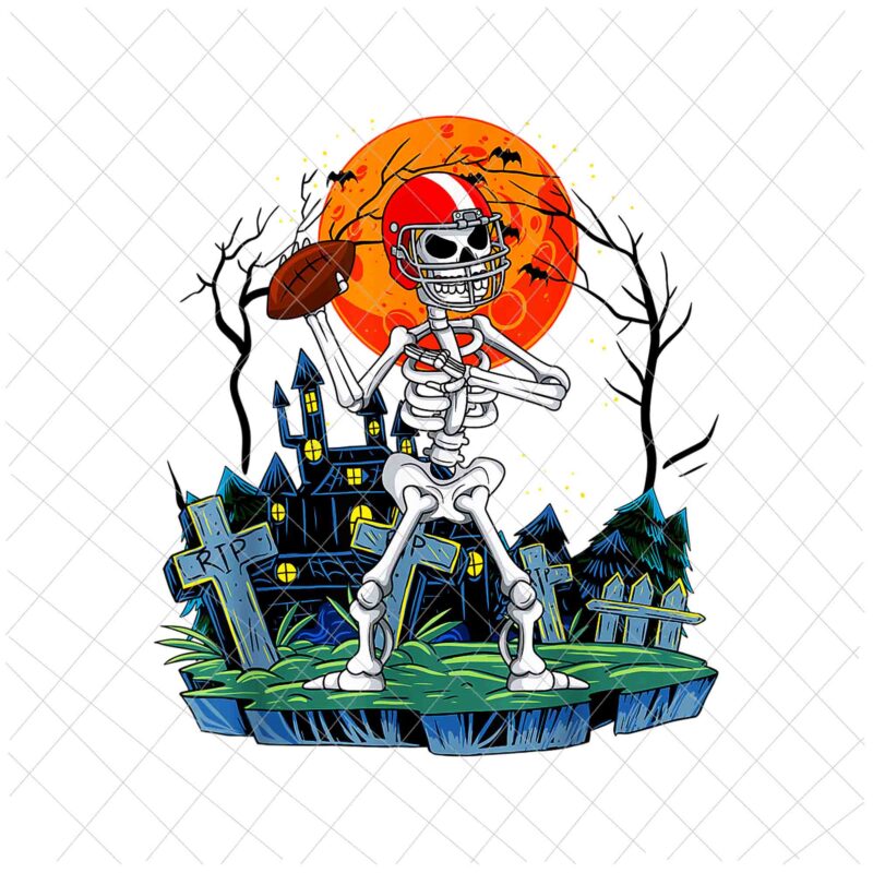 Skeleton American Football Png, American Football Lover Halloween Png, Skeleton Halloween Png