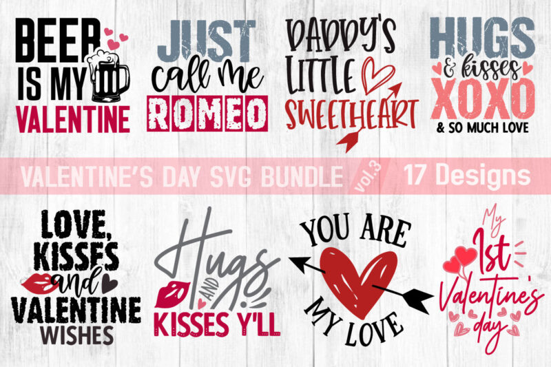 Happy valentine’s day xoxo quote svg t-shirt designs bundle vol.3